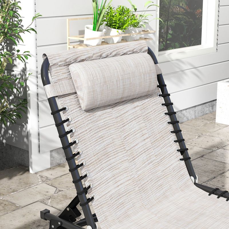 Folding Chaise Lounge Pool Chair with 4-Position Reclining Back, Pillow, Breathable Mesh & Bungee Seat, 6 of 14
