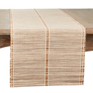 Saro Lifestyle Runner with Stripe Water Hyacinth Design, 16"x72", Beige - 1 of 3