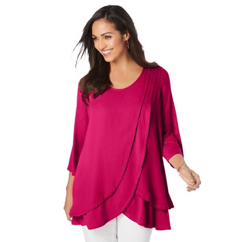 Jessica London Women’s Plus Size Double Layer Tunic, 12 - Cherry Red ...