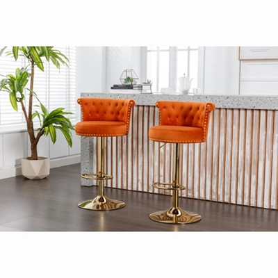 Kumasinova 24"-31"H Swivel Bar Stools Set of 2,Luxury Velvet Counter Height Barstools with Golden Metal Base&Footrest,250lbs Max