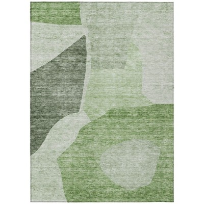 Olive Green And Fern Green Abstract Washable Indoor Outdoor Area Rug