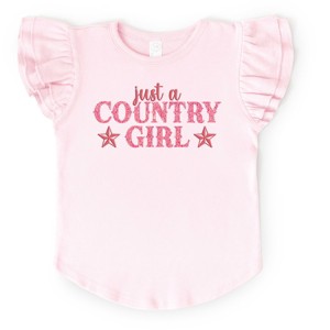 Just A Country Girl Stars Glitter/Puff Print - Flutter Sleeve Graphic T-Shirt - 1 of 3