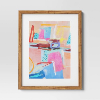 Set of 2 16" x 20" Natural Framed Abstract Wall Art Prints