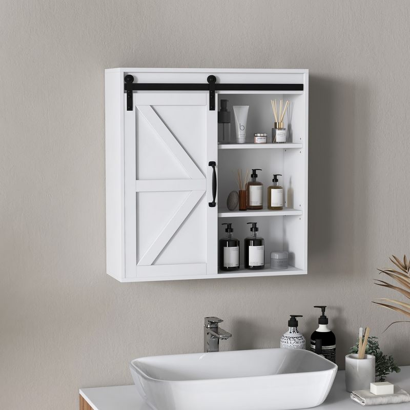 kleankin Farmhouse Bathroom Wall Cabinet, Medicine Cabinet with Sliding Barn Door and Adjustable Shelf, Over the Toilet Cabinet, White, 3 of 7