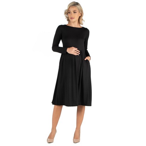 24seven Comfort Apparel Maternity Fit N Flare Pocket Dress-black-2x ...