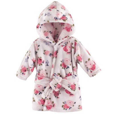 Luvable Friends Baby Girl Plush Bathrobe, Floral, 0-9M