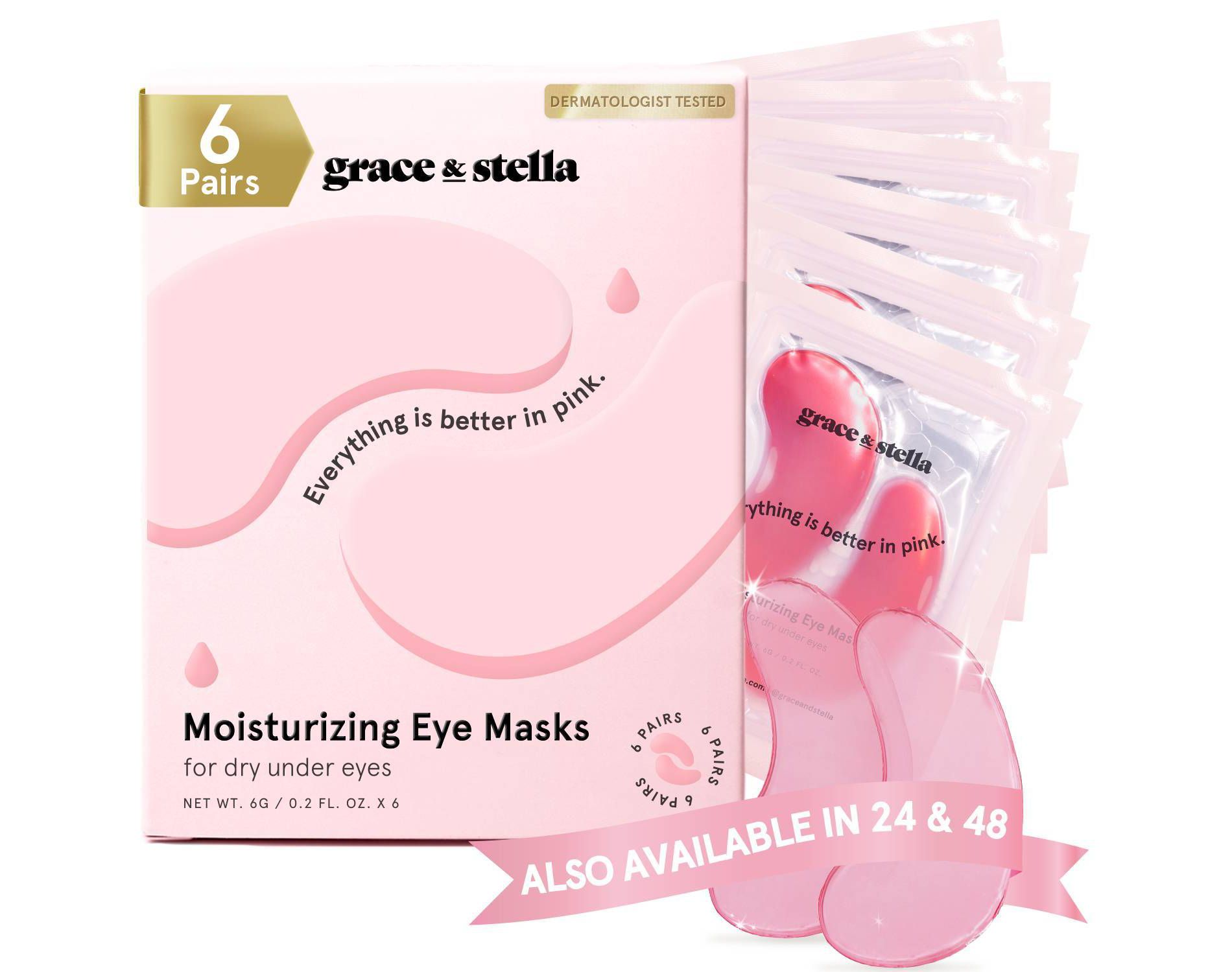 Grace & Stella Moisturising Under Eye Mask - Pink - 6 Pairs