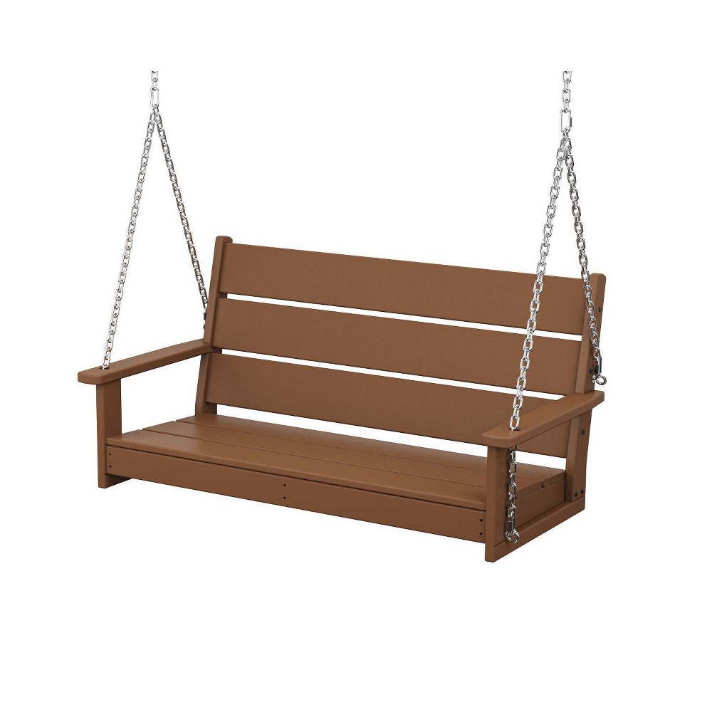 POLYWOOD Lakeside Outdoor Patio Garden Swing Bench Teak: Durable, All-Weather, Rust-Resistant, 20-Year Warranty