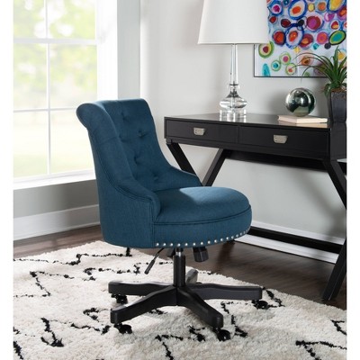Azure Blue Armless Button-Tufted Office Chair with Wood Base