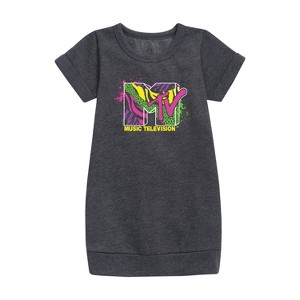 - MTV - Animal Print Splatter Graphic Short Sleeve Fleece Dress - 1 of 2