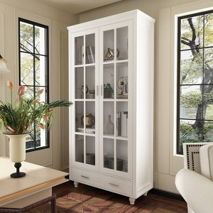 FUFU&GAGA Glass-Door Display Cabinet with Drawer,Buffet Hutch,Home Office Bookshelf ,Adjustable Shelves, Sturdy & Anti-Tip Design - 1 of 4