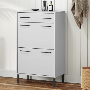 vidaXL Shoe Rack with Metal Legs White Solid Wood Pine OSLO - 1 of 4