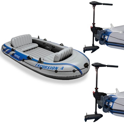 Intex Excursion 4 Inflatable Raft Set w/ 2 Transom Mount 8 Speed Trolling Motors - image 1 of 4