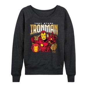 Women's - Marvel - Iron Man Tony Stark Lightweight French Terry Wide Neck Long Sleeve Shirt - 1 of 4