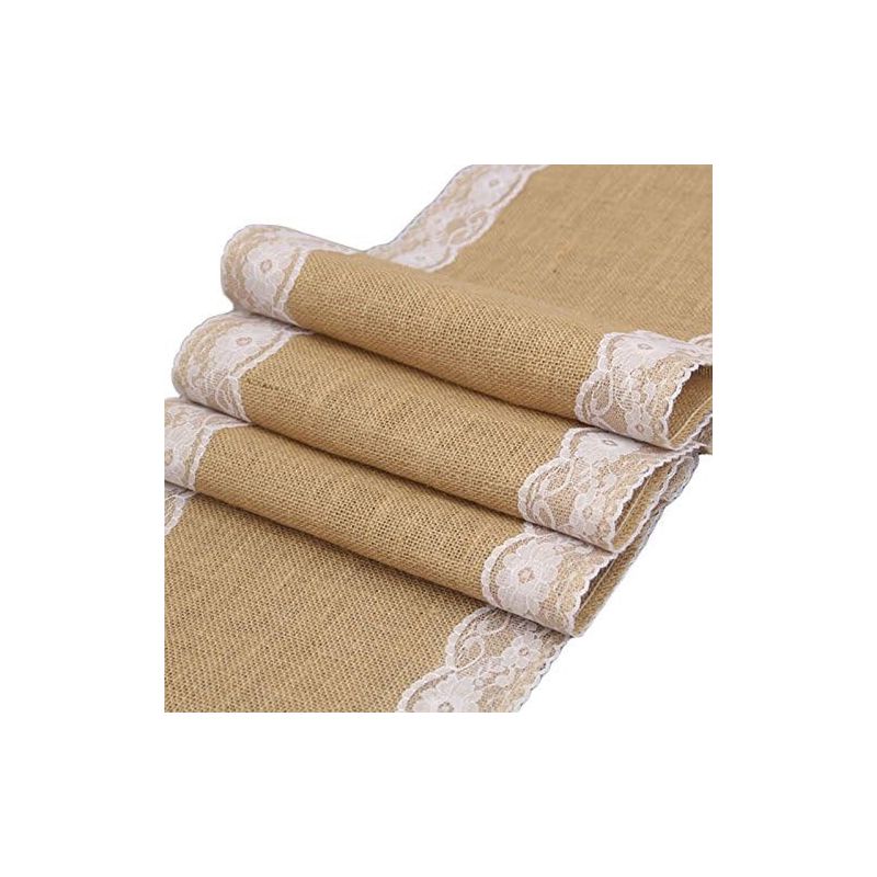 Burlap Table Runner, Table Runner Vintage Lace Natural Jute for Decoration Wedding Party - 12x108 Inches, 1 of 10
