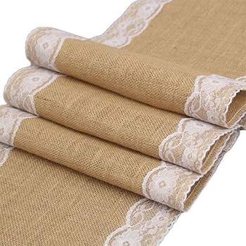 Burlap Table Runner, Table Runner Vintage Lace Natural Jute for Decoration Wedding Party - 12x108 Inches