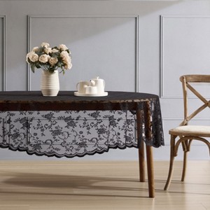 HLC.ME Harper Floral Patterned Scalloped, Wrinkle Resistant, Lace Fabric Table Cloth for Round and Rectangle Tables - 1 of 4