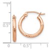 Black Bow Jewelry 2mm x 15mm 14k Rose Gold Satin & Diamond-Cut Round Hoop Earrings - 4 of 4