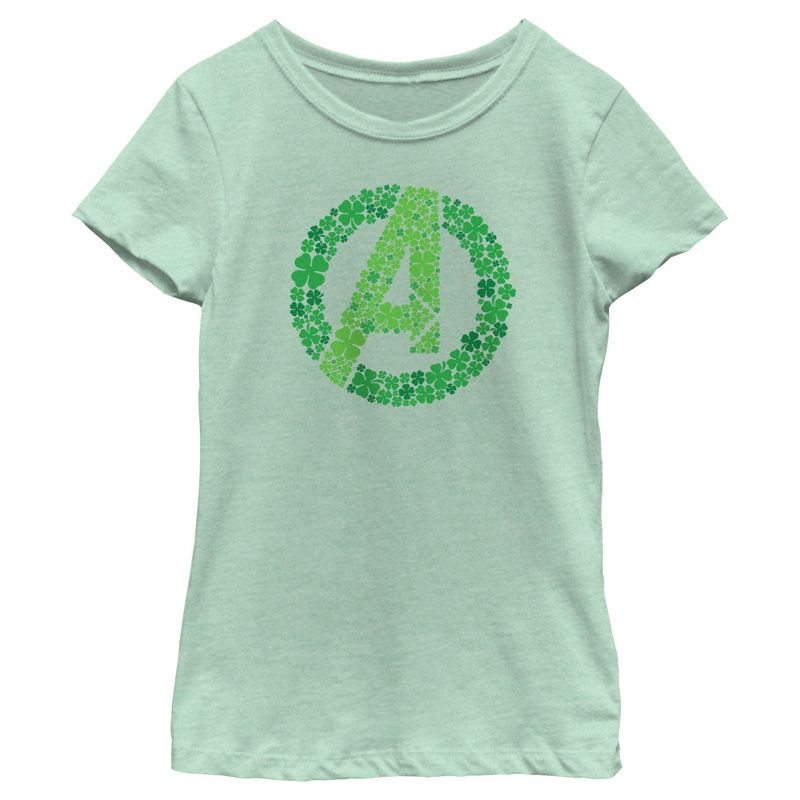 Girl's Marvel St. Patrick's Day Clover Fill Logo T-Shirt, 1 of 5