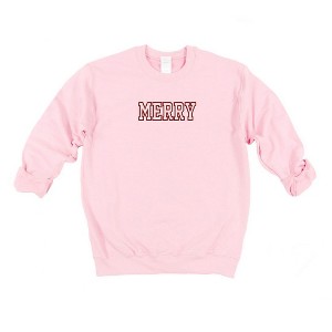 Simply Sage Market Women's Graphic Sweatshirt Embroidered Merry -Red Ink - 1 of 3