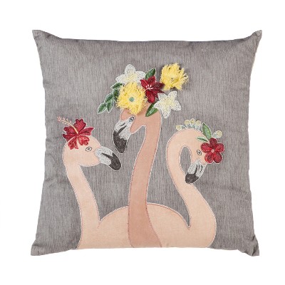 Evergreen Cypress Home Grey Pillow with Flamingos