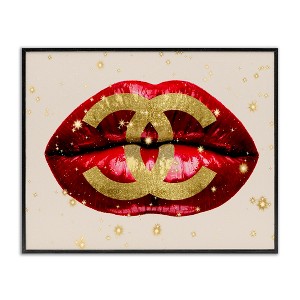 Stupell Industries Vibrant Red Sparkle Lips Fashion Designer Logo Black Framed Giclee Art - 1 of 4