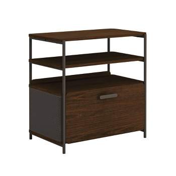 Radial Lateral File Cabinet with Drawer and Open Shelves Umber Wood - Sauder: Modern Metal Frame, Legal-Size, 30"W x 18"D x 30"H