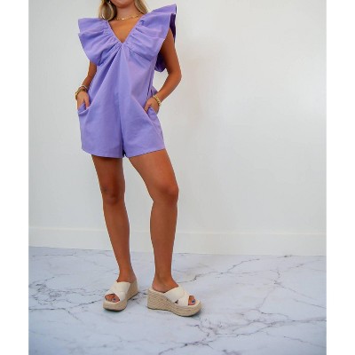 Women's Abby Denim V-neck Sleeveless Romper - day + moon