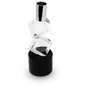 HomeRoots 8" Silver Clear And Black Faceted Crystal Tabletop Taper Candlestick - 1 of 4