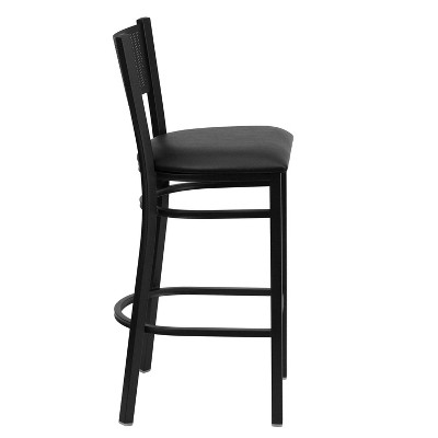 Black Metal Grid Back Barstool with Vinyl Seat