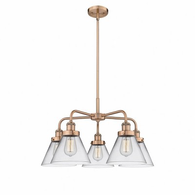 Cone - 5 Light Stem Hung Chandelier In Art Deco Style-15 Inches Tall and 25.75 Inches Wide