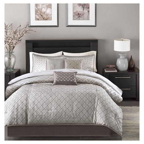 Madison Park Hudson 7 Piece Comforter Set- Silver (Queen )