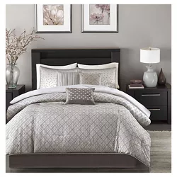Hudson 7 Piece Comforter Set- Silver (Queen )