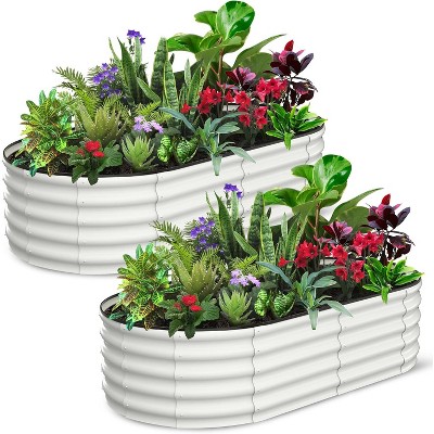 2Pcs Oval Raised Beds for Outdoor, Planter Raised Boxes with Open-Ended Base, Large Raised Planter Beds for Vegetables, Flowers