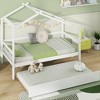 Tangkula Twin House Bed w/ Trundle w/ Roof & Fence Rails Wooden Platform Bed Frame - 2 of 4