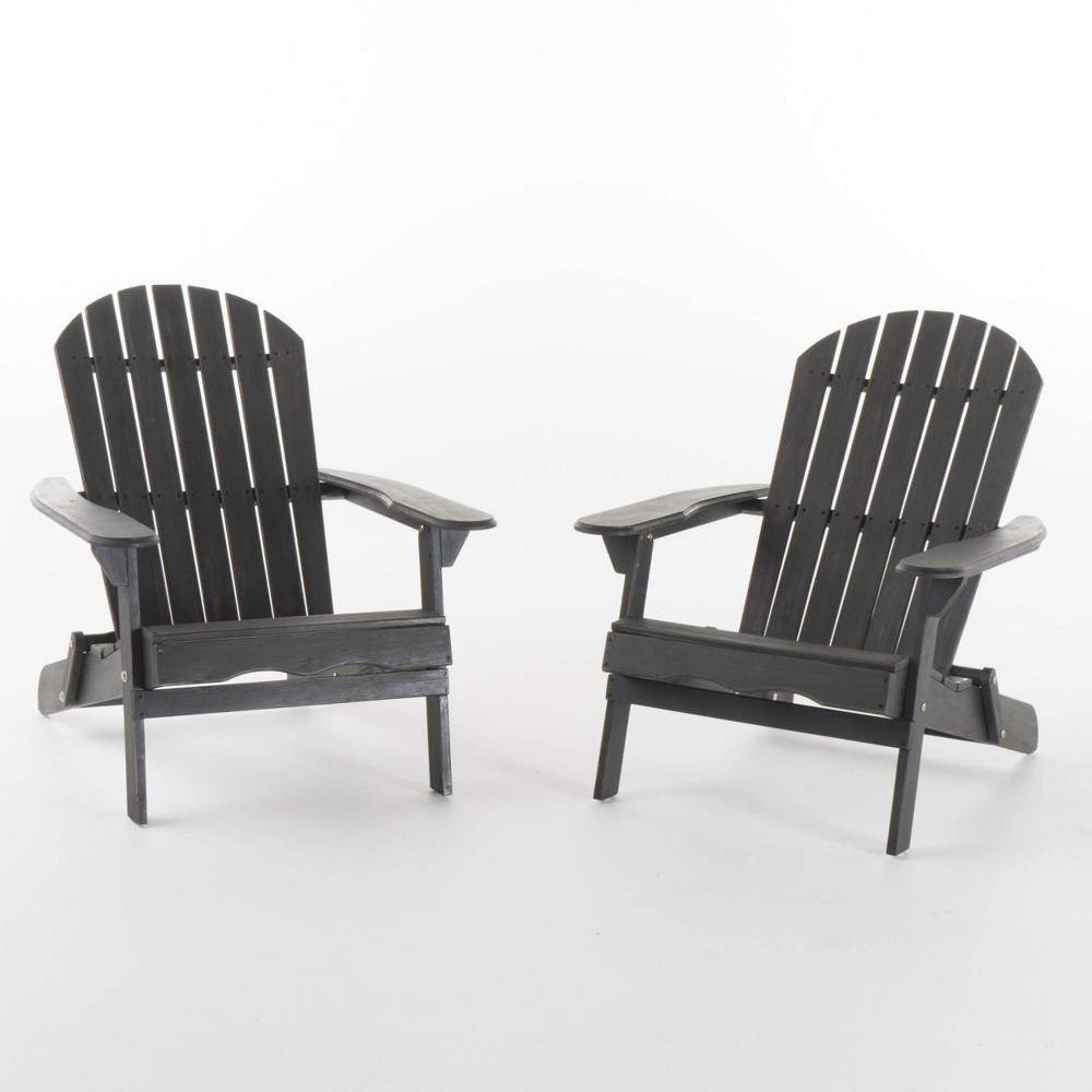 Hanlee 2pk Folding Wood Adirondack Chair Dark Gray - Christopher Knight Home