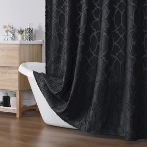 Aoibox Black Jacquard Geometric Fabric Shower Curtain, Boho Hotel Spa Luxury Bath Shower Curtain Set, Machine Washable Bathroom Decor - 1 of 4