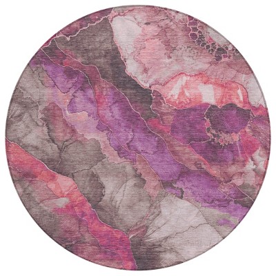 Blush And Purple Floral Washable Indoor Outdoor Area Rug