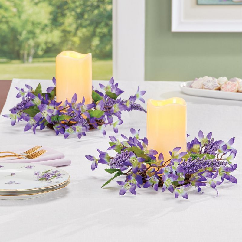 Collections Etc Artificial Forsythia LED Lighted Candle Set, 2 of 4