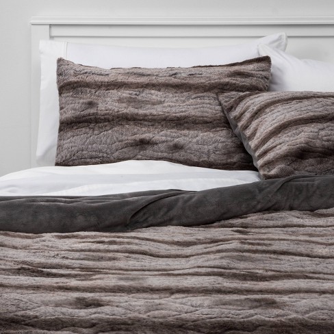 Textured Faux Fur Comforter Sham Set Gray Threshold Target