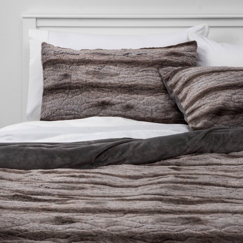 King Faux Fur Comforter And Sham Set Gray Threshold Target