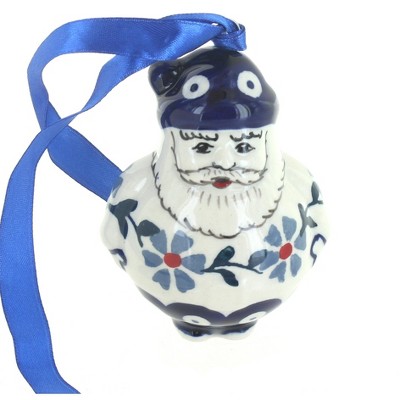 Blue Rose Polish Pottery Blue Violet Santa Ornament