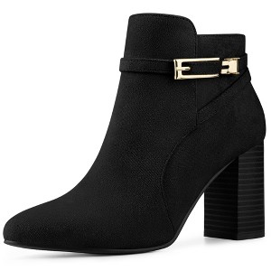Allegra K Women's Round Toe Buckle Chunky Heel Ankle Booties - 1 of 4