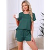 INSPIRE CHIC Women's Satin Silky Pajama Set Short Sleeve Round Neck Top Slit Shorts Sleepwear Set Medium Dark Green - 2 of 4