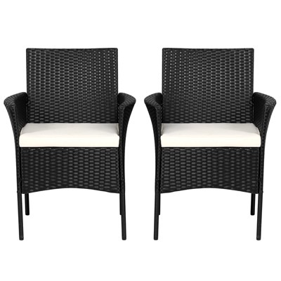Tangkula Outdoor 2 PCS Rattan Dining Chair Patio Cushioned Arm Chair w/Zipper Black