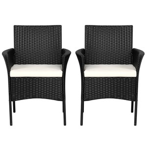 Tangkula Outdoor 2 PCS Rattan Dining Chair Patio Cushioned Arm Chair w/Zipper Black - 1 of 4