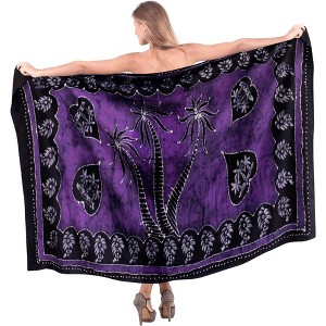LA LEELA Women's Sarong Wrap Swimwear Cover up Wraps One Size Violet Palm Tree - 1 of 3