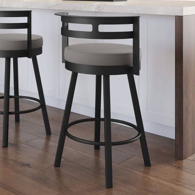 Taupe Grey Faux Leather Swivel Counter Stool with Black Metal Frame