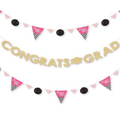 Big Dot of Happiness Dream Big - Grad Party Letter Banner Decoration - 36 Banner Cutouts and No-Mess Real Gold Glitter Congrats Grad Banner Letters