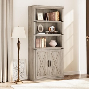 70" Farmhouse Bookshelf - 5-Tier Storage Cabinet with Doors for Living Room/Office/Bedroom - 1 of 4